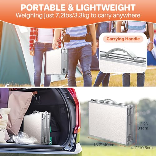 FUNYKICH 3ft Folding Camping Table with 3 Adjustable Height, 34.2'' Lx15.7'' W Portable Picnic Tables, Lightweight Aluminu...