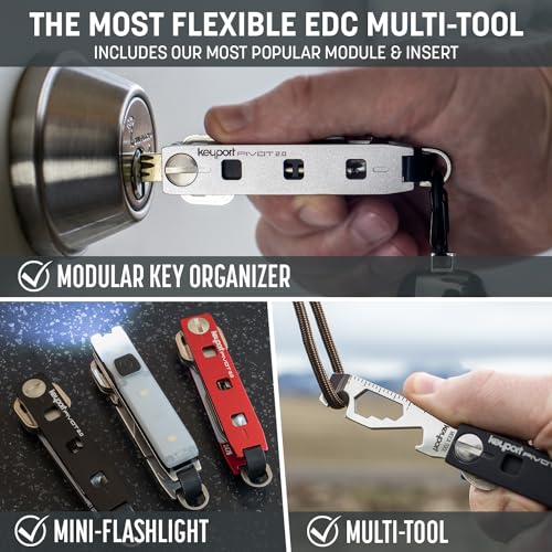 EDC Key Organizer Bundle - Compact Key Holder + Mini-Flashlight + 10-in-1 Keychain Multitool + Lost & Found - Premium Pock...