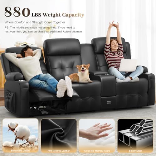 Aotolo Recliner Sofa, Massage Reclining Sofa 3 Seater Sets Heavy Weight Capacity, RV Loveseat Couch Clearance with Console, USB, Type C Port, Storage, Cup Holders, Wall Hugger Chair for Living Room