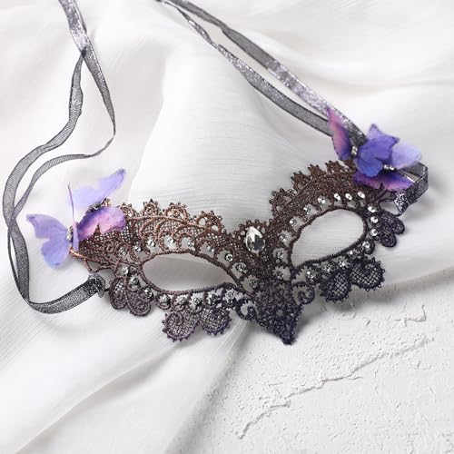 Zinniday Butterfly Lace Masquerade Mask - Halloween Renfaire Shiny Butterfly Masks for Women Halloween Masquerade