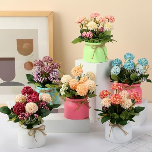 Suncalla 12 Pcs Hydrangea Artificial Flowers in Vase Artificial Hydrangea Potted Small Fake Flowers Table Centerpiece Deco...