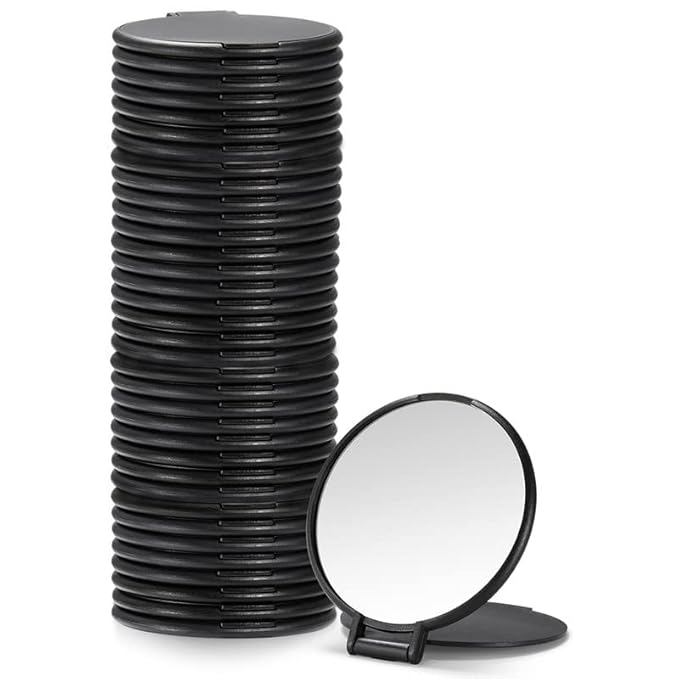 Qislee Compact Mirror Bulk, Round Makeup Mirror for Purse, Set of 36 (Black)
