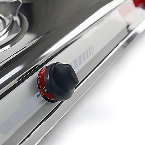 XtremepowerUS 27,000 BTU Double Burner Stove Auto Ignition Outdoor Propane Portable Camping RV Cooking Range Adjustable Kn...