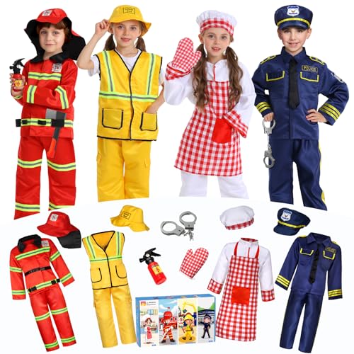 14Pcs Toddler Dress up Clothes,Boys Dress up Costumes for Play,Kids Dress up Set with Firefighter,Construction Worker,Che...