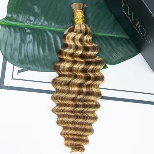 YWIGS #27/30/613 Boho Human Hair for Braiding 100G No Weft Human Hair Bundles for Boho Braids Deep Wave Boho Braiding Hair 20inch