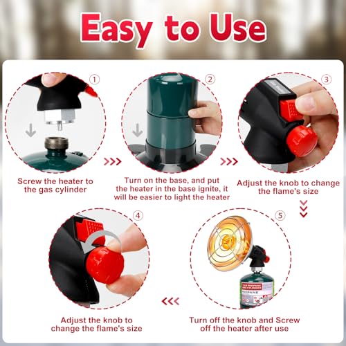 Portable Propane Heater for Camping, Outdoor Space Tent Heater, Self-Ignition Radiant Cordless Heater, Gas Heater with Fol...