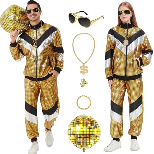 Ezuwail Disco Costume for Men Women – 70s 80s 90s Outfits Retro Party Tracksuit, Couples Disco Costumes Halloween Outfit