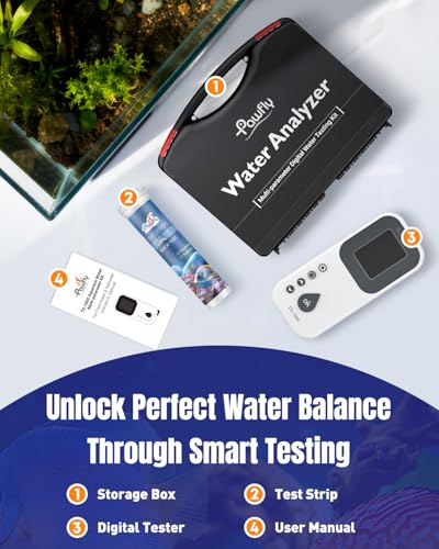 Pawfly 6 in 1 Digital Water Testing Kit, 50 Strips Fresh/Salt Aquarium Water Test Kit, Fish Tank Water Testing Kit, Digita...