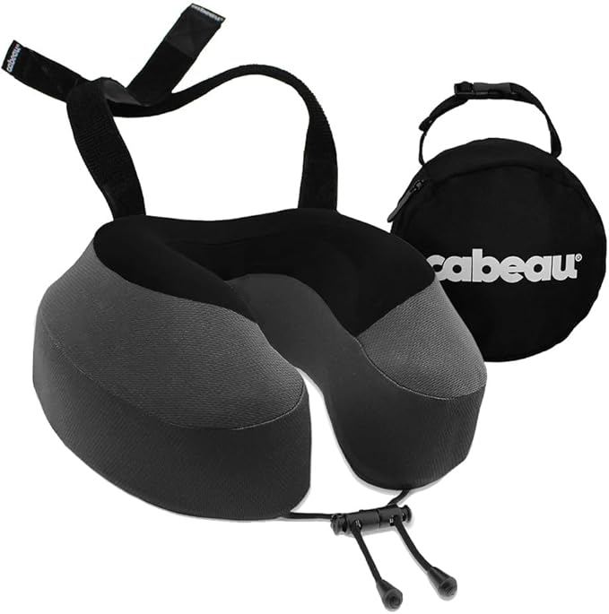 Cabeau Airplane Travel Pillow for Long Flights - Evolution S3 - Supportive Memory Foam with Seat Straps to Secure Your Head and Neck and Provides 360° Support (Steel Grey)