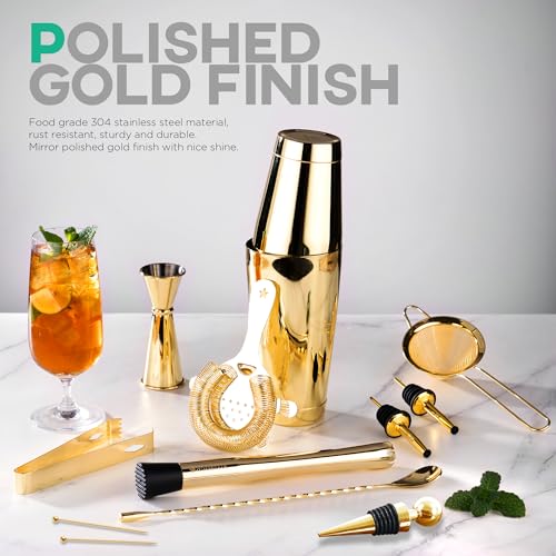 Homestia Cocktail Shaker Set, Bartending Kit: Weighted Boston Shaker Tin, Hawthorne Strainer, Jigger, Bar Spoon and Muddle...