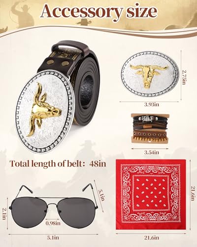 PARTTELY Western Cowboy Costume Outfit for Men,Cowboy Vest Buckle Belt Accessories for Halloween Cosplay Party