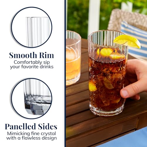 US Acrylic Faceted Clear Plastic Reusable Drinking Glasses (Set of 8) 14oz Rocks & 18oz Water Cups, BPA-Free Tumblers, Mad...