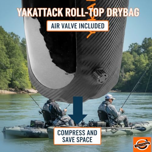 YakAttack 5L Roll-Top Drybag with Air Valve - Black Carbon | Waterproof Marine Dry Bag for Kayaking, Boating & Paddleboard...