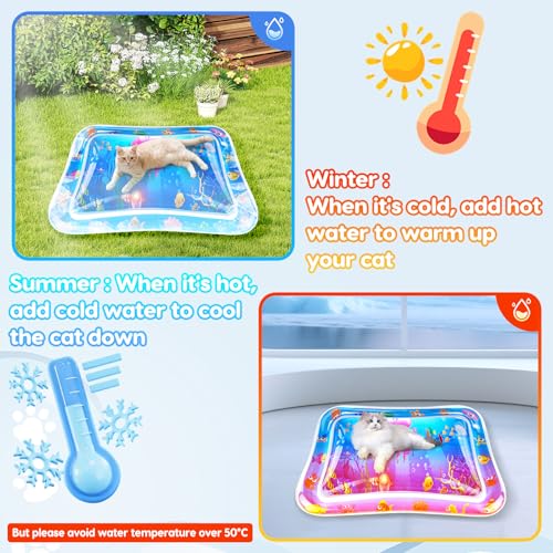 kowgical Cat Water Mat, Interactive Toys 25x17 inch Multi-Color Lighted Cat Dog Water Sensor Playmat with Fish, Pet Mat Fl...