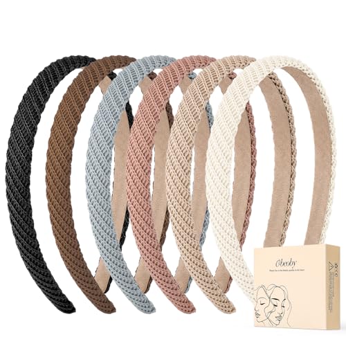 obeoby 6 Pack Trendy Headbands for Women, 0.6inch Thin Knitted Hairbands for Girls Valentines Day Outfit Women's Hair Non ...