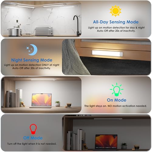 YLXS Motion Sensor Under Cabinet Lights, Magnetic Rechargeable Under Counter Closet Light, Wireless Night Light Bar Stick-...