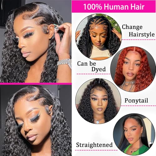 200% Density 22 Inch 13x6 Deep Wave Lace Front Wigs Human Hair Curly HD Lace Front Human Hair Wig Pre Plucked 100% Real Human Hair No Synthetic Blend No Tangle No Shedding Triple Lifespan 3X