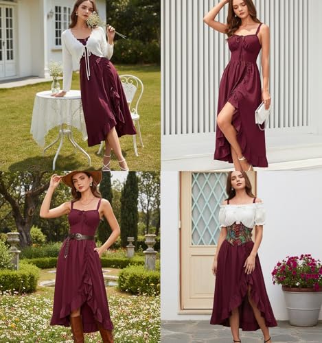 SCARLET DARKNESS Renaissance Dress Women Summer Corset Dress Flowy Sleeveless Milkmaid Sundress with Pockets