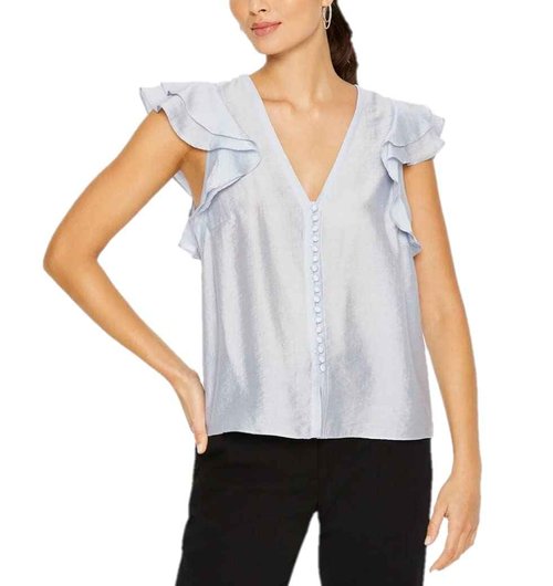 CLUB MONACO Women's Ruffle SLV, Blue/BLEU, X-Large
