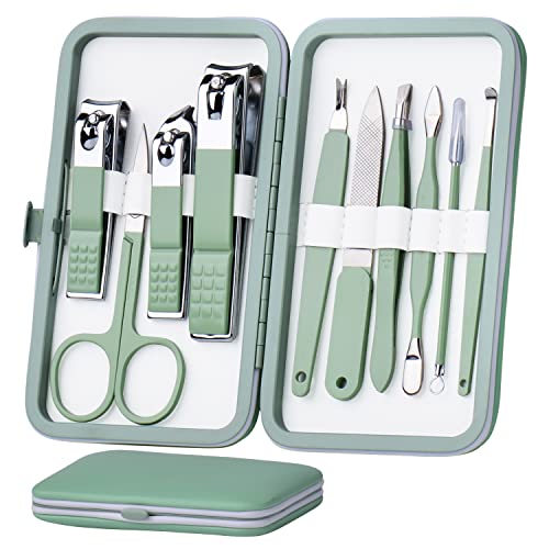 HANTEKAS Manicure Set 10 in 1 Stainless Steel, Nail Clippers Scissors Pedicure Tools Kit - Portable Travel Grooming Kit fo...