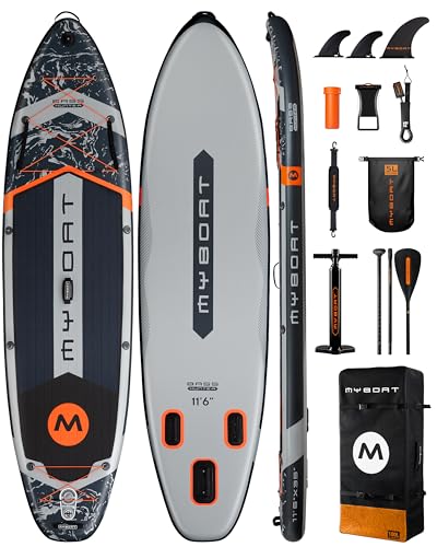 MYBOAT 11'6"×34"×6" Extra Wide Inflatable Paddle Board, Stand Up Paddle Board for Fishing, Sup Board with 3 Removable Fin...