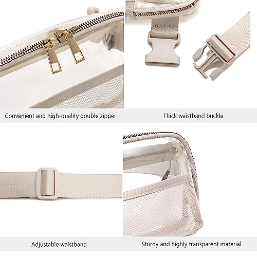 Stadium Approved Belt Bag Fanny Pack - Clear Crossbody Waist Bag for Women Men, Adjustable Strap, Beige