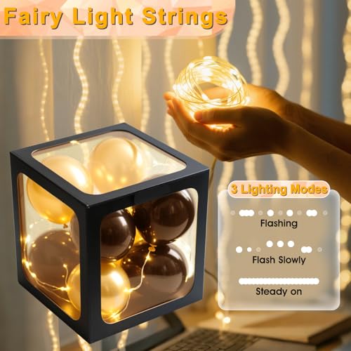 Ledido Baby Boxes with Letters for Baby Shower Decorations, 4 Pcs Transparent Balloon Boxes Blocks with Fairy String Light...
