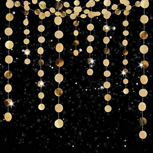 6 Pcs Glitter Champagne Gold Paper Circle Dots Garland (52 Feet) Party Hanging Bunting Birthday Party Decorations Engageme...