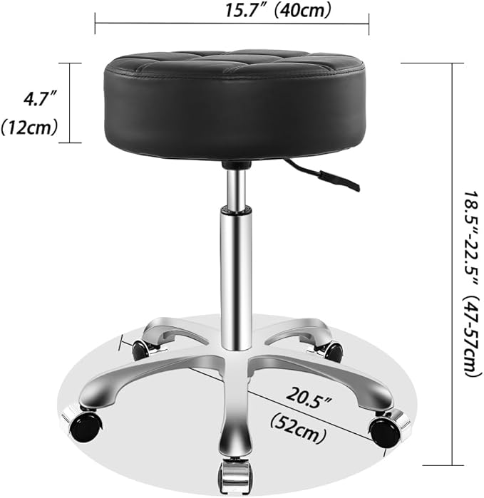 Ainilaily Rolling Stool with Wheels, Thick Cushion Heavy Duty Esthetician Hydraulic Chair Stool for Work Medical Tattoo Salon Office (Black)