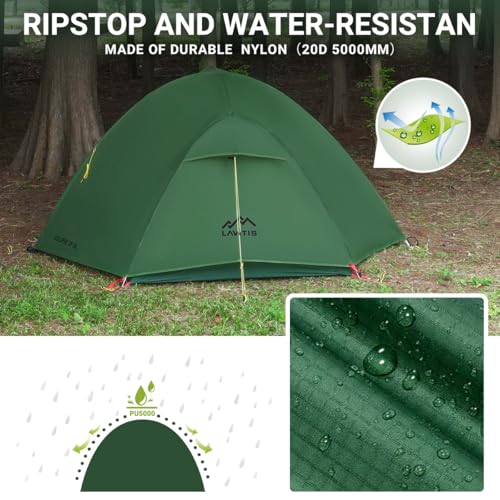 Lavitis 2 Person Lightweight Backpacking Tent,Ultralight Portable 20D Waterproof Nylon Tent for Camping，4.4LB 3 Season Bac...