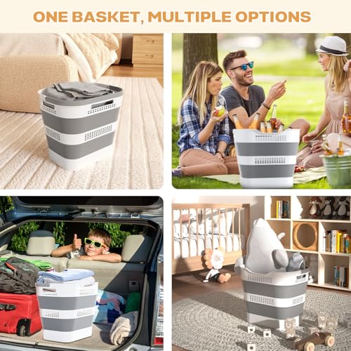OOAMBB 43L(11.5Gallon) Collapsible Laundry Basket with Handles, Foldable Laundry Basket Plastc,Pop Up Tall Storage Contain...