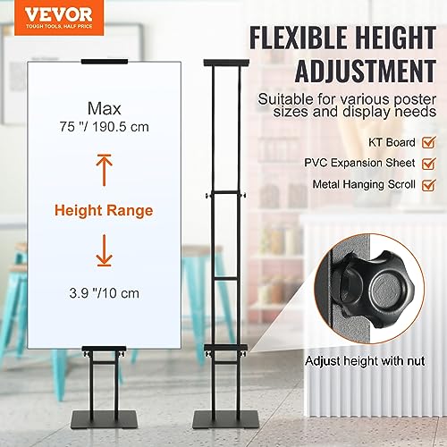 VEVOR Poster Stand, Adjustable Height Up to 75", Double-Sided Heavy Duty Pedestal Sign Holder, Floor Standing Sign Holder ...