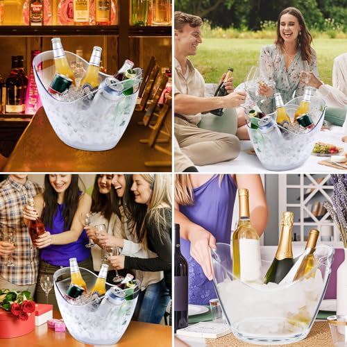 Large 8L Party Beverage Bucket, Acrylic Ice Bucket for Cocktail Bar, Cooler for Champagne, Red Wine or Beer, Food Grade, S...