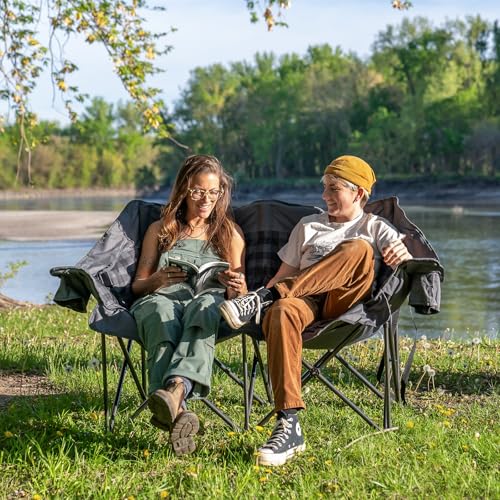 Double Camping Chairs Padded Loveseat Chair for 2 Person - Heavy Duty Oversized Camping Couch for Adults Outdoor Lawn Beac...