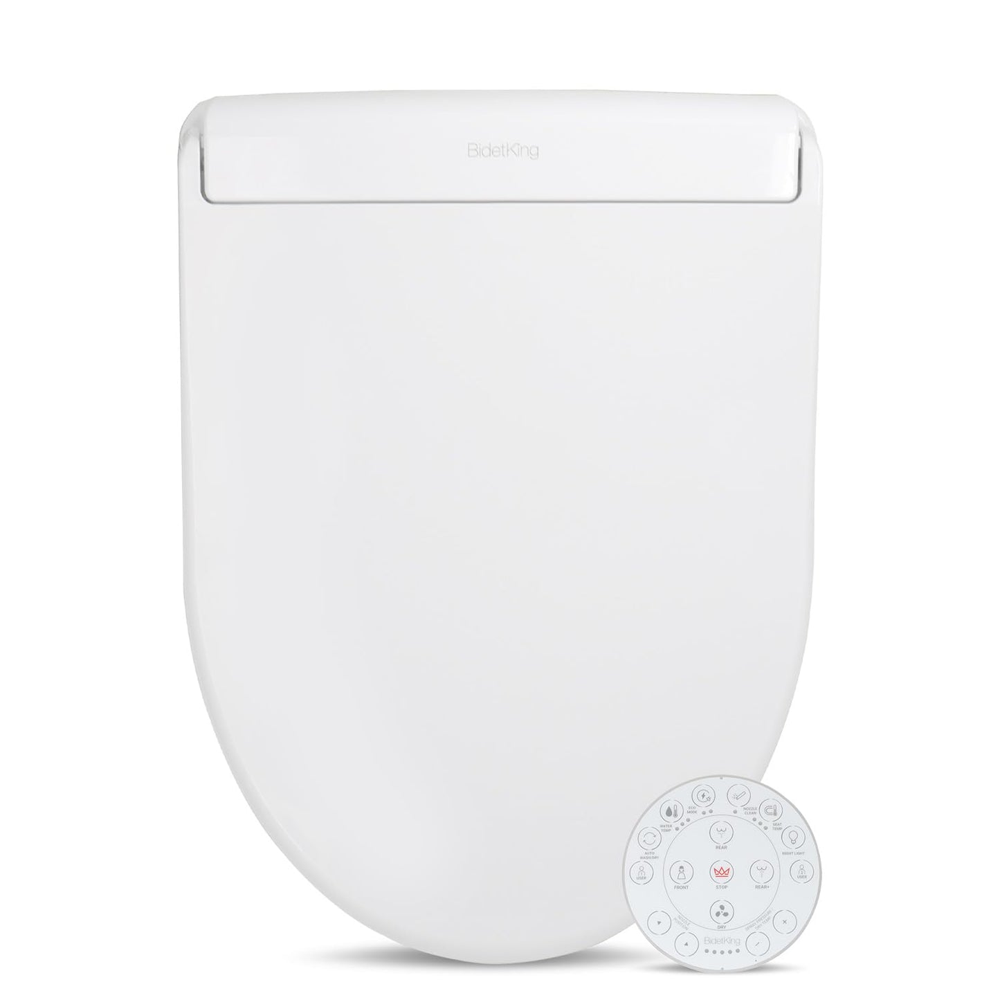 BidetKing Crown Elongated Bidet Toilet Seat, Endless Warm Water, Strong Spray, Backlit Remote, Multi-color LED, Ultra Slim, Stainless Steel Nozzle, Sittable Lid, 3 Year Warranty