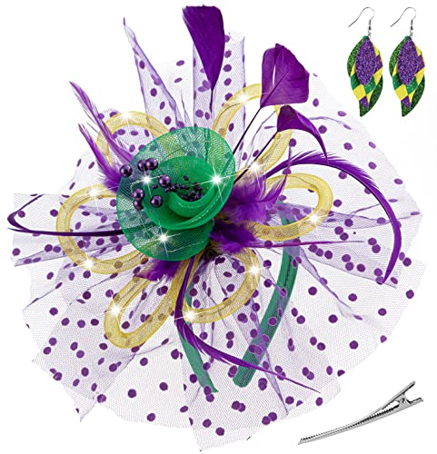 LED Light up Fascinator Hats Kentucky Fascinator Derby Flower Headband Feather Mesh Wedding Hair Clip for Women