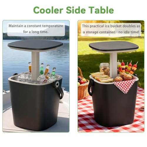 EasyUp Camping Cooler, Weatherproof & Insulated Cooler Side Table with Lift Top Lid, Resin Bar Table with Convenient Handl...