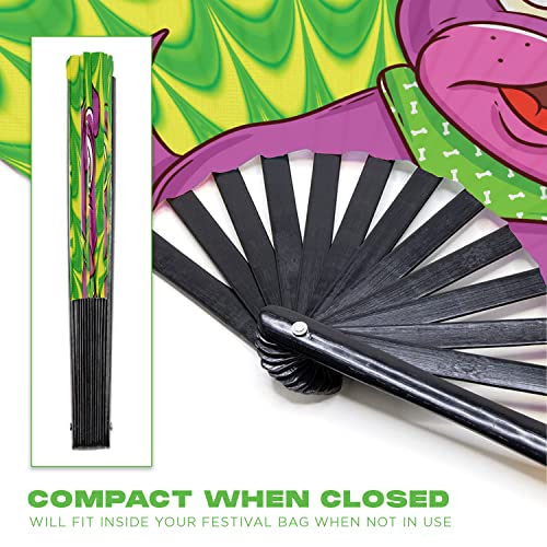 GloFX Rave Trippy Doggy Large Folding Fan - Music Festival Essentials, EDM Rave Accessories