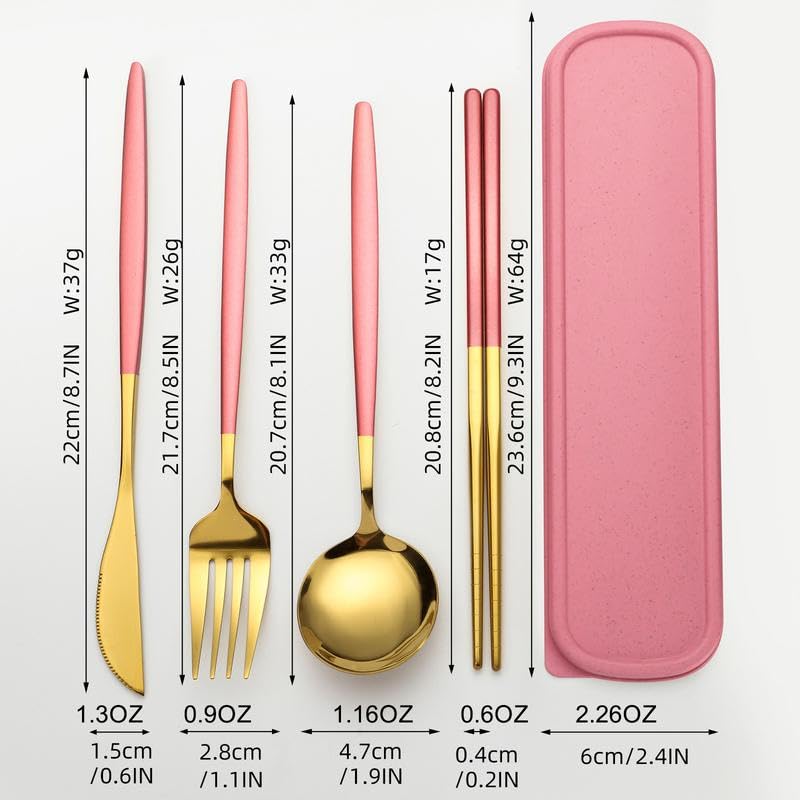 Stainless Steel Cutlery Set with Storage Box, 4 Counts Portable Reusable Utensils Set for Home Office School Camping Trave...