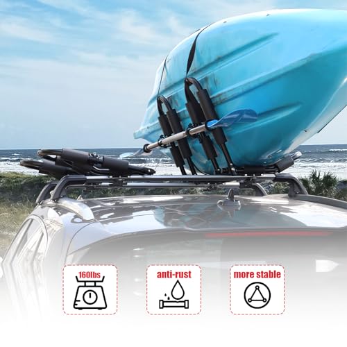 FORWODE Premium Kayak Roof Rack, 2 Pair J-Bar Roof Rack, Folding Adjustable Rack, Heavy Duty Kayak Roof Carrier 2 Kayak, C...