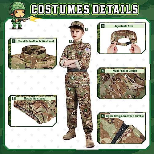 GIFTINBOX Army Costume for Kids, Boys Military Soldier Costume with Toy Accessories, Halloween Costumes for Boys Kids 3-13