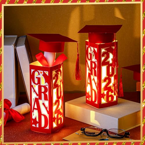 Tellingyou 9 Pcs Graduation Table Centerpieces Boxes 2026 Graduation Lantern Boxes with LED Light Small Cap Table Decorati...