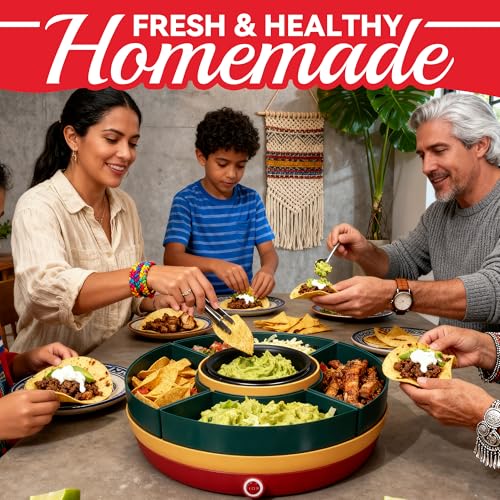 SugarWhisk Lazy Susan Taco Bar & Condiment Containers with Lids, 4 Taco Holders for Taco Tuesday Kit, Fondue Pot for Taco ...