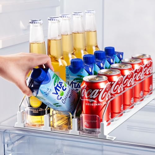 Drink Organizer for Fridge, Soda Can Dispenser for Refrigerator, Automatic Drink Dispenser for Fridge Holds up to 15 Cans,...