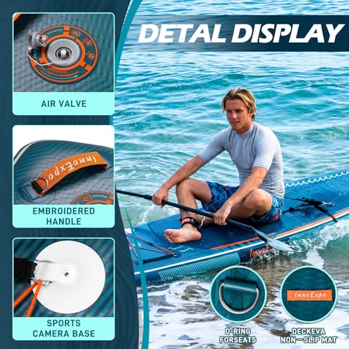 InnoExpo 11' Inflatable Stand Up Paddle Boards with Premium Accessories, Wide Stable SUP Paddle Board Design, Non-Slip Com...