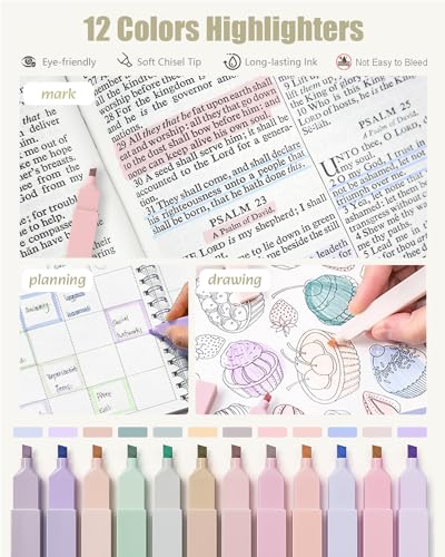 Four Candies 39 PCS Aesthetic School Supplies with Cute Pen Case, 12 Pastel Highlighters, 5 Black Ink Gel Pens, 6 Mechanic...