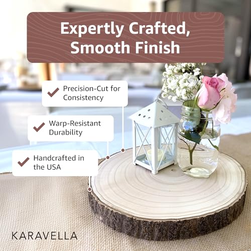 KARAVELLA Large Wood Slices for Centerpieces – Wood Centerpieces for Tables, Rustic Wedding Centerpiece, Natural Wood Slab...