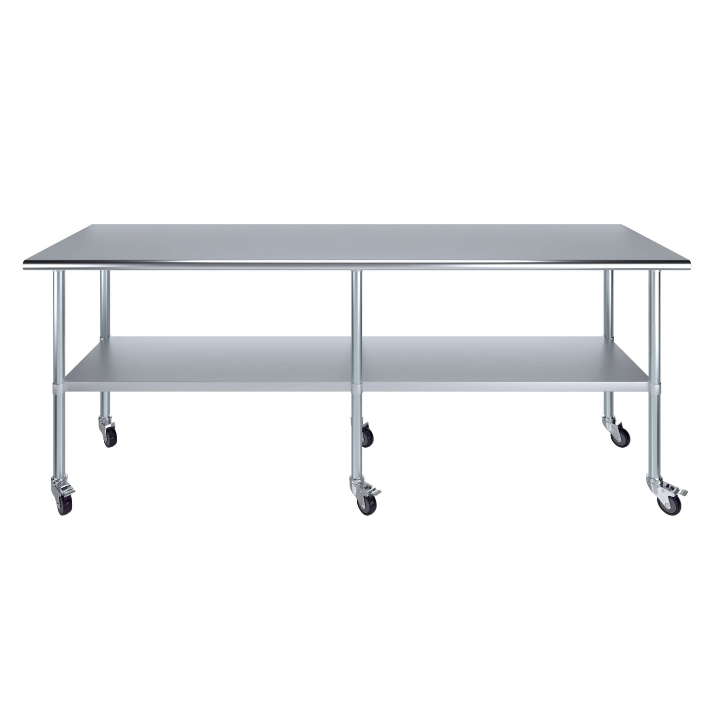 AmGood 24 in. x 96 in. Stainless Steel Work Table with Wheels | Metal Kitchen Food Prep Table | NSF