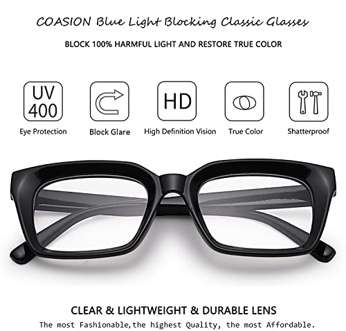 COASION Blue Light Blocking Eyeglasses Classic Thick Square Rim Frame Eyewear for Women Men