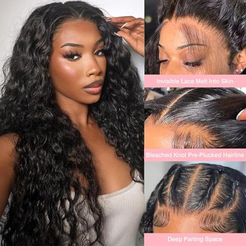 Deep Wave Lace Front Wigs Human Hair 13x6 HD Lace Front Wigs Human Hair Pre Plucked 210% Density 20 Inch Natural Color